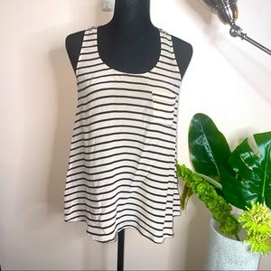 Multi Striped Women's Racerback Pullover Sleeveless Ruched Pocketed Tank Top